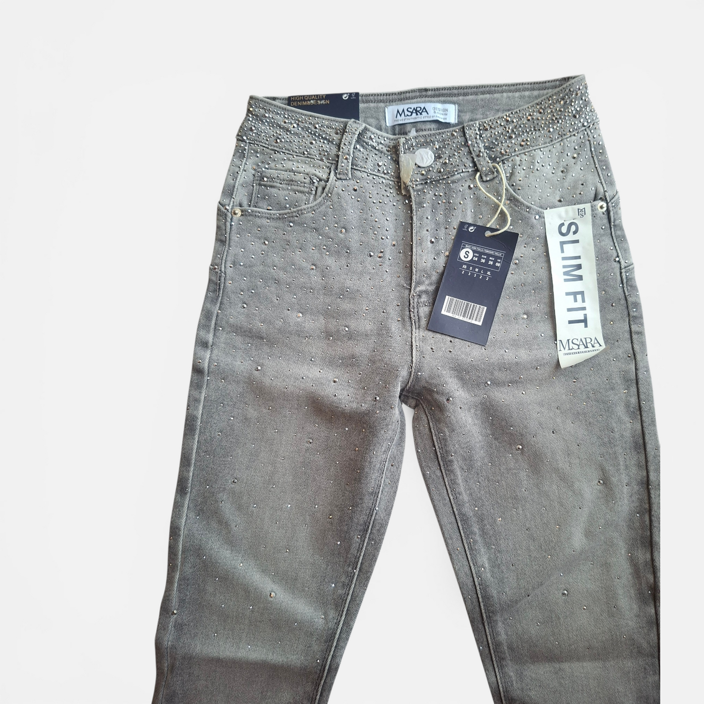 'Nina' Szürke strasszköves SLIM fit farmer nadrág