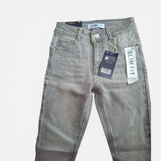 'Nina' Szürke strasszköves SLIM fit farmer nadrág